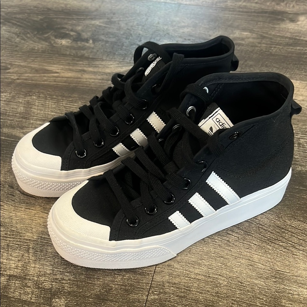 Like New! Adidas Nizza Black High-Top Sneakers